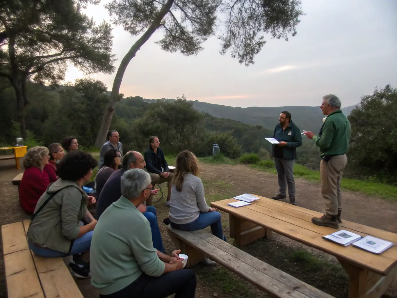 A group of community members participating in an educational workshop on responsible hunting and wildlife protection, highlighting SOCIETE DE CHASSE LES COSTILS's commitment to community engagement.